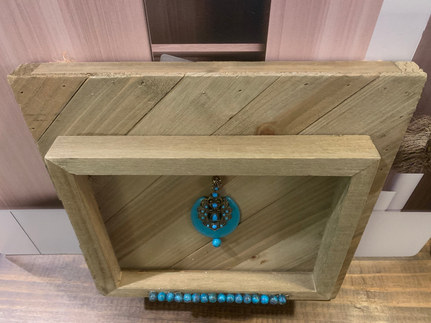 Hand Design Rustic Wall Art with Turquoise Embellishments