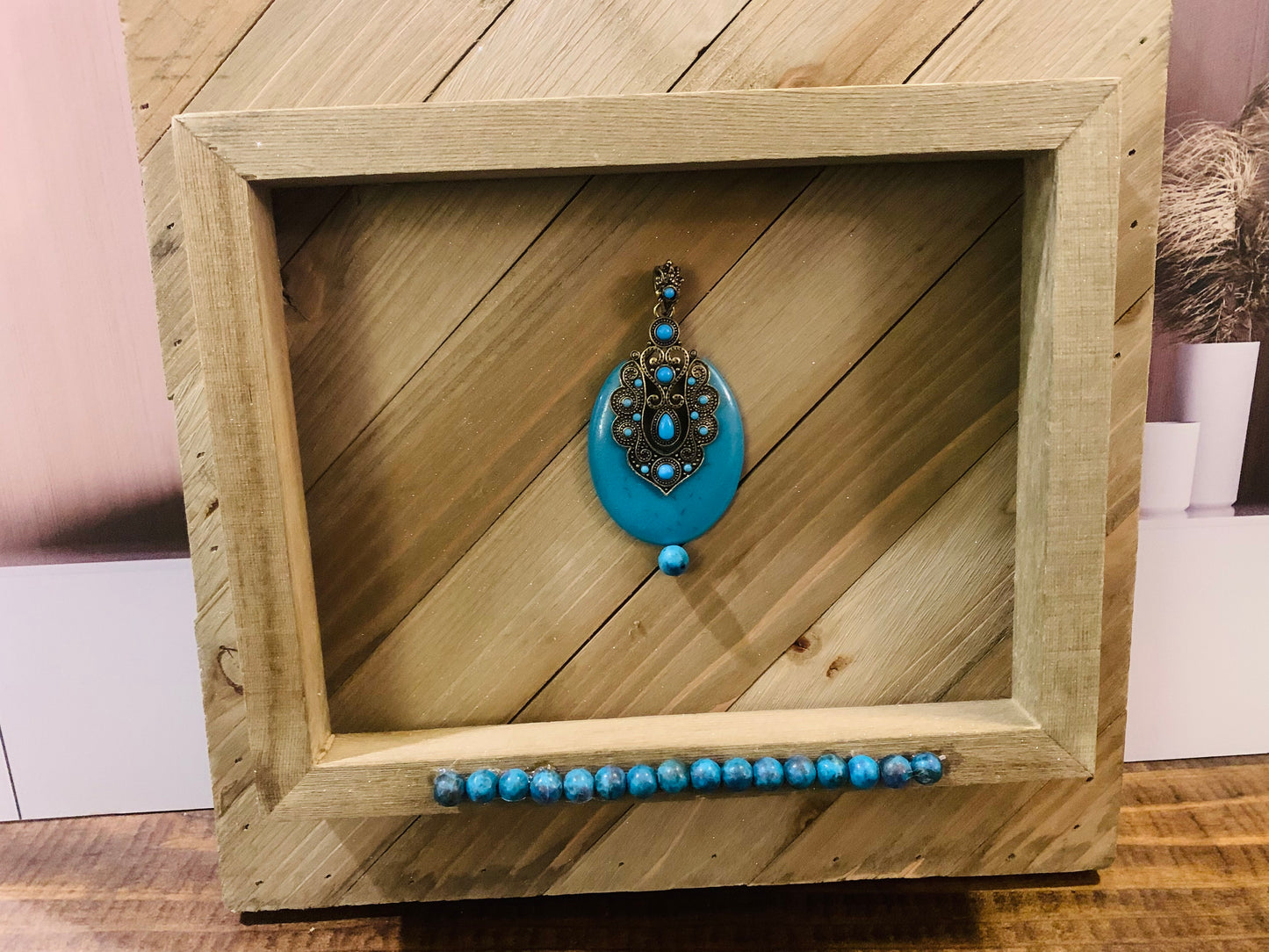 Hand Design Rustic Wall Art with Turquoise Embellishments