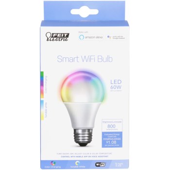FEIT ELECTRIC 800 LUMEN SMART WI FI COLOR CHANGING LED BULB.
