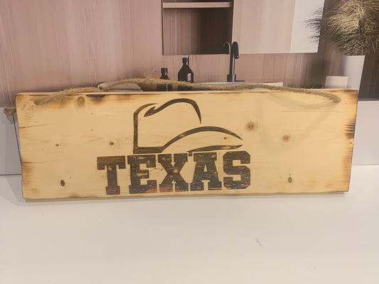 Wood Burned Sign Texas