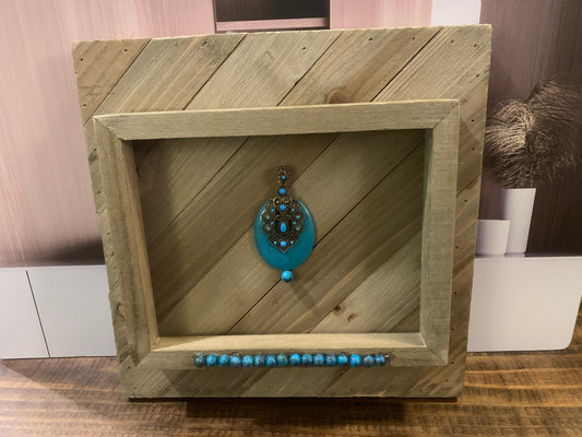 Hand Design Rustic Wall Art with Turquoise Embellishments